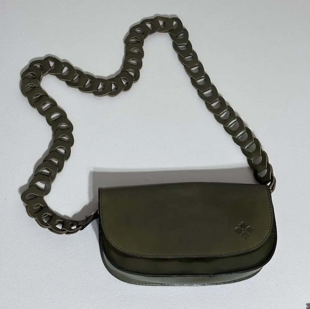 Patricia Nash Vintage Leather Chelsey Chainlink Olive Green Crossbody